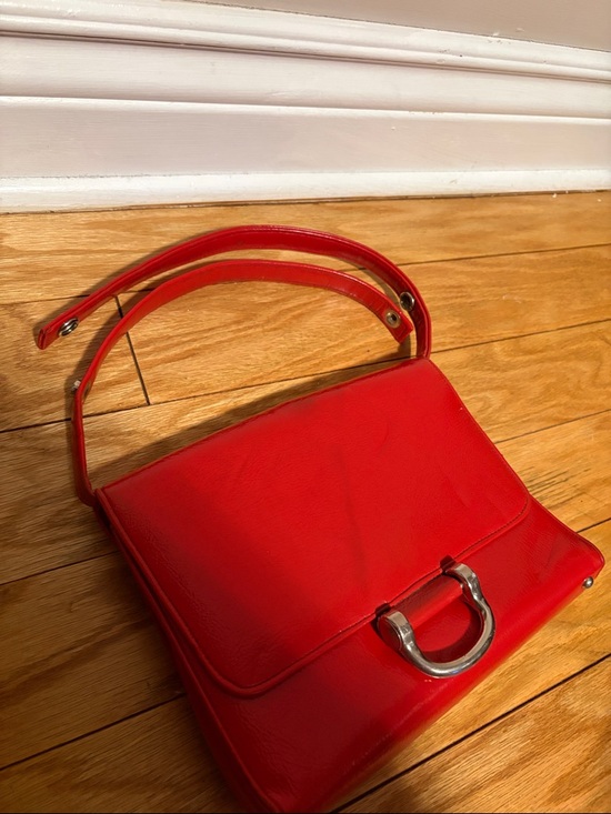 Red Leather Top-Handle Shoulder Bag with Silver D-Ring Accent - Picture 4 of 15